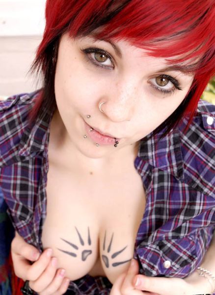 Punk girl with red colored hair. Very cute - 00