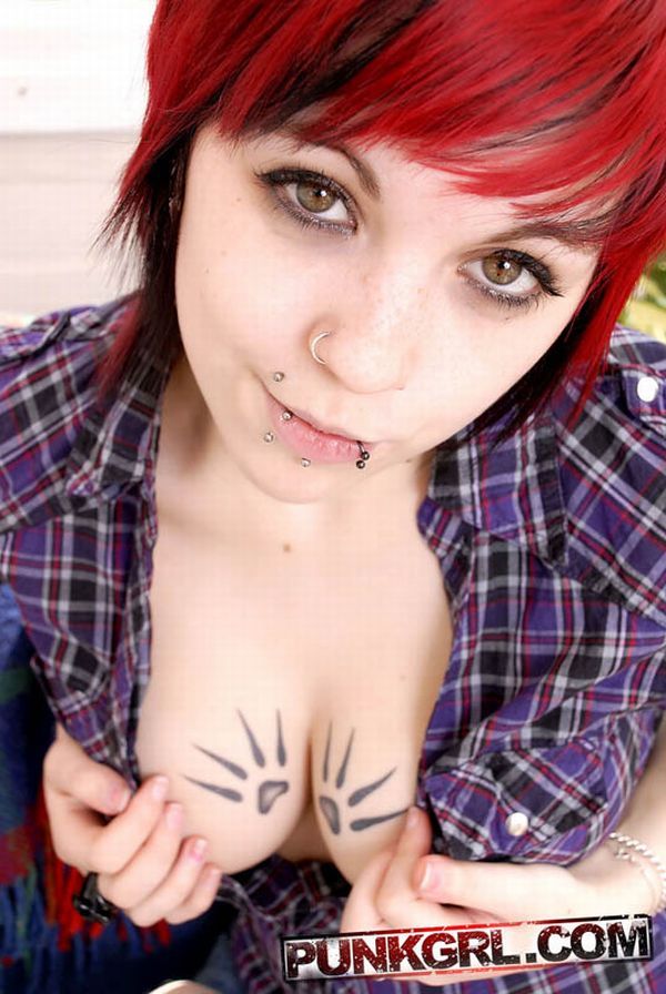 Punk girl with red colored hair. Very cute - 01