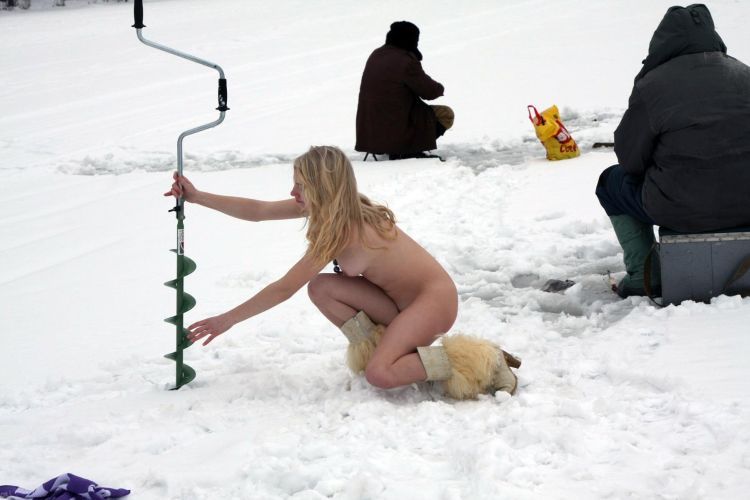 Naked blonde on a winter fishing - 03