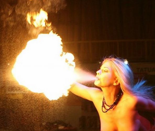 Topless girl and a fire, something that will set YOU on fire ;)  (13 pics)