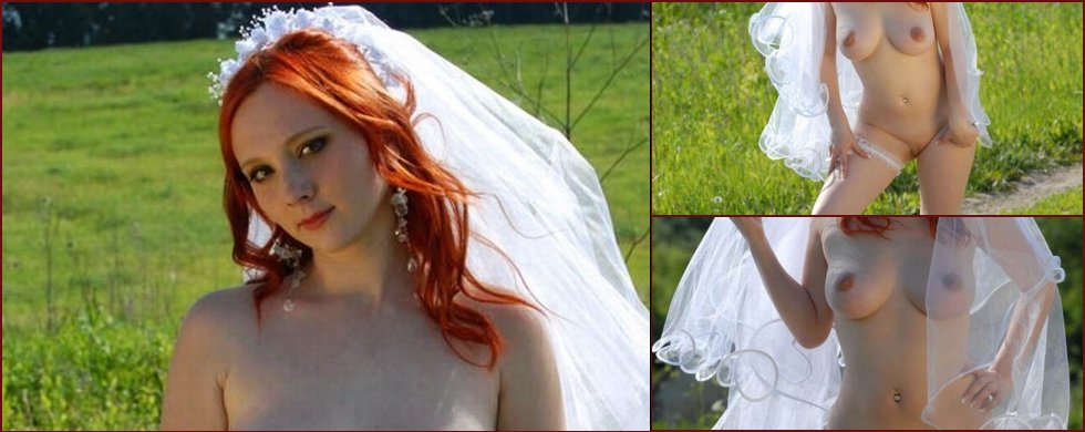 Red-haired bride on a green lawn - 15