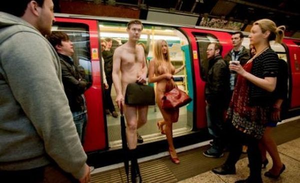 Naked commutors in the London subway - 03