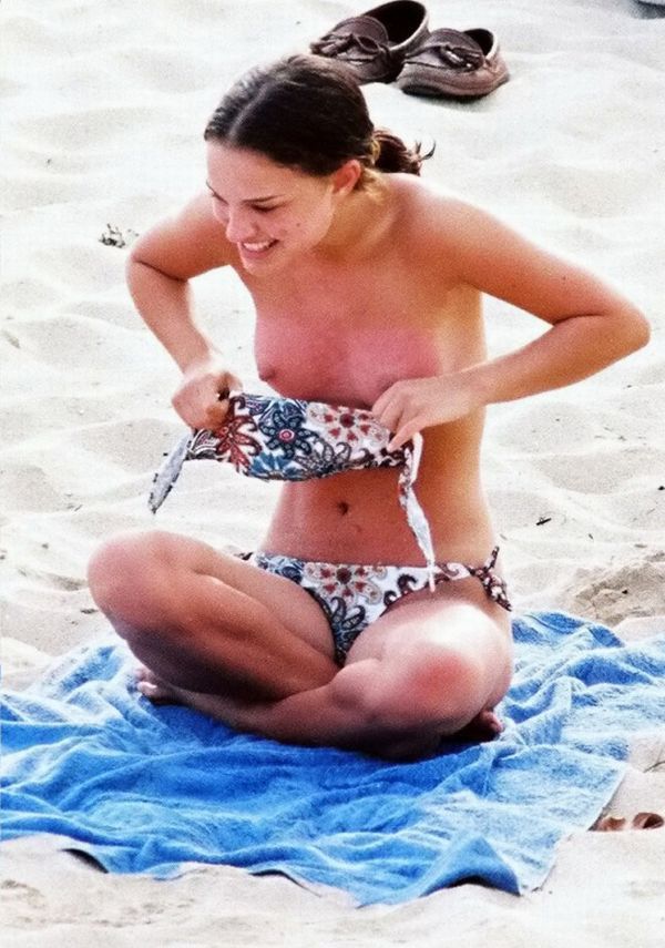 Natalie Portman sunbathing topless on the beach - 03
