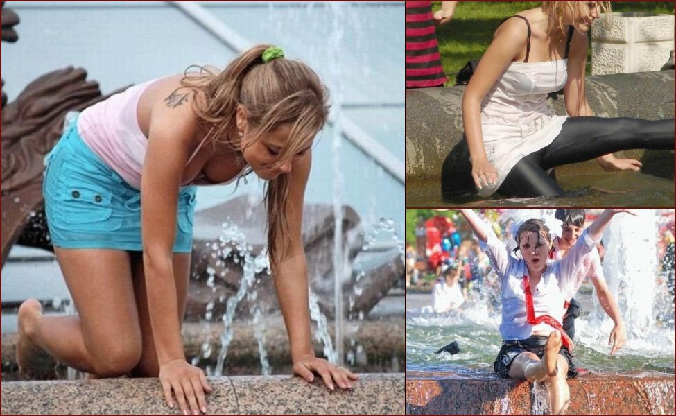 Amusing girls having fun in the fountains - 11