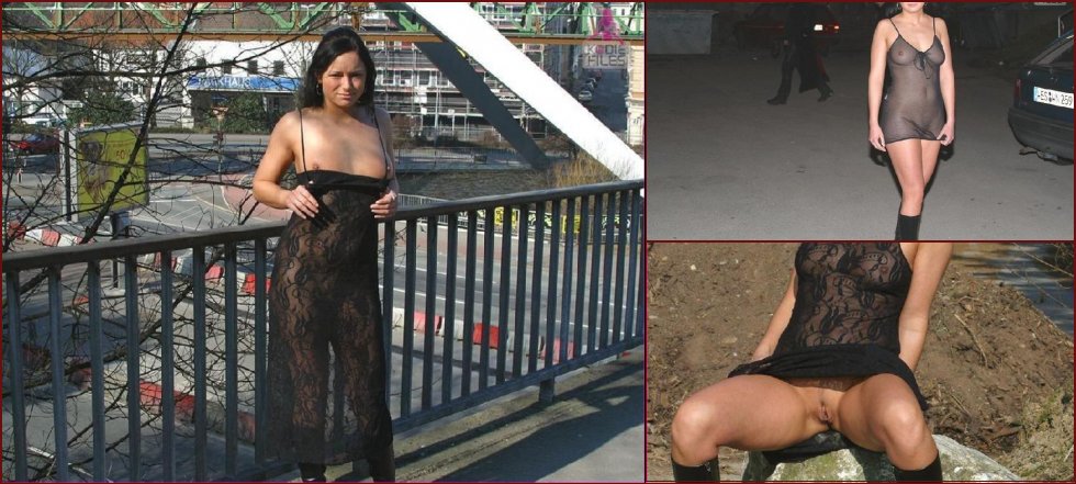 Nice girl is posing nude in public - 1