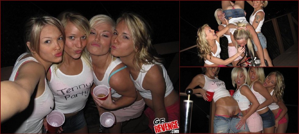4 crazy girls with keg beer - 4