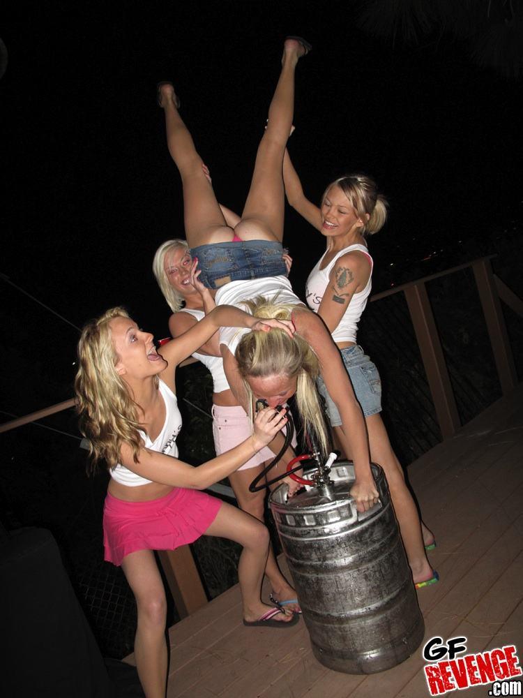4 crazy girls with keg beer - 2